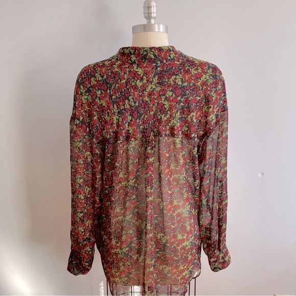 Free People Sheer Floral Print Buttondown Top- Size Medium - Picture 8 of 10